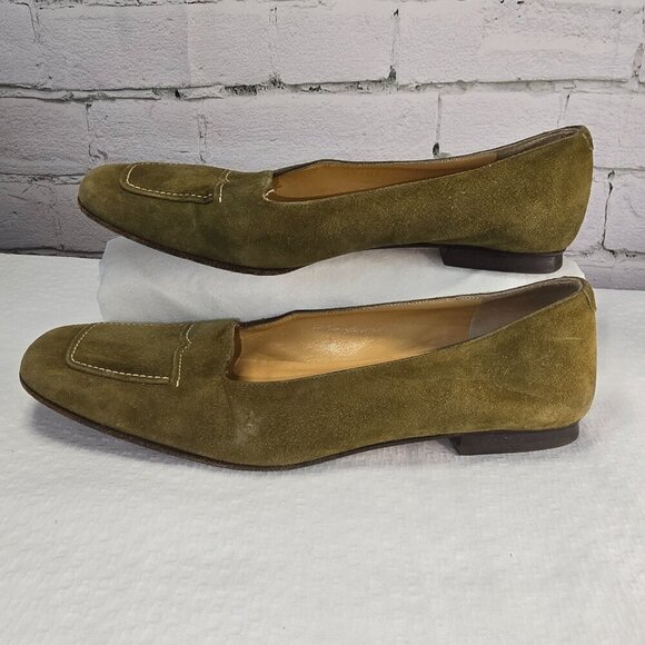 COLE HAAN OLIVE GREEN SUEDE LOAFERS WOMENS SIZE 7 CRAFTED IN ITALY - Picture 3 of 6